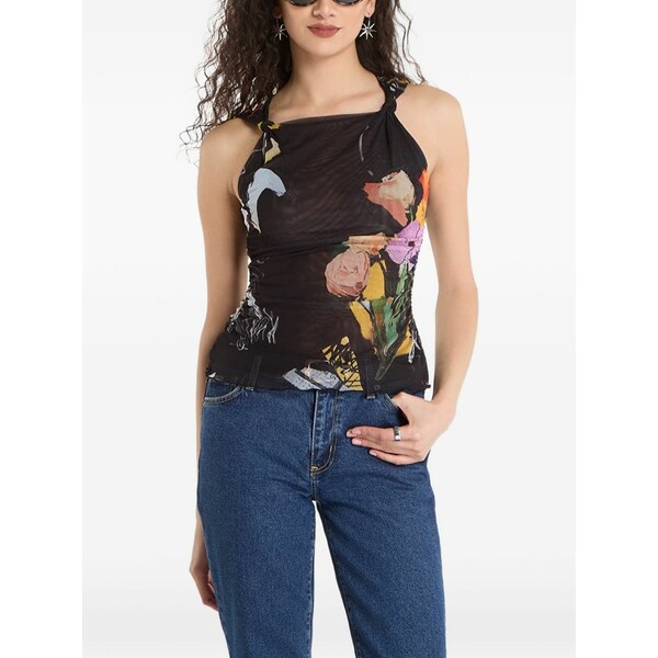 デジグアル レディース カットソー トップス Floral-print mesh top Black
