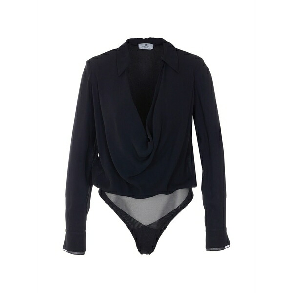 エリザベスフランキ レディース プルオーバー トップス V-neck collared bodysuit  Black