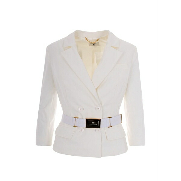 エリザベスフランキ レディース 上衣＆上衣 アウター Belted fitted jacket White