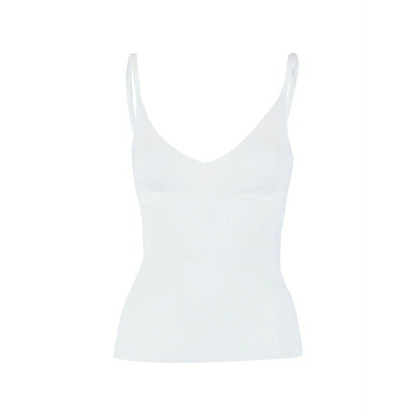 パロッシュ レディース カットソー トップス Fine-ribbed v-neck tank top White