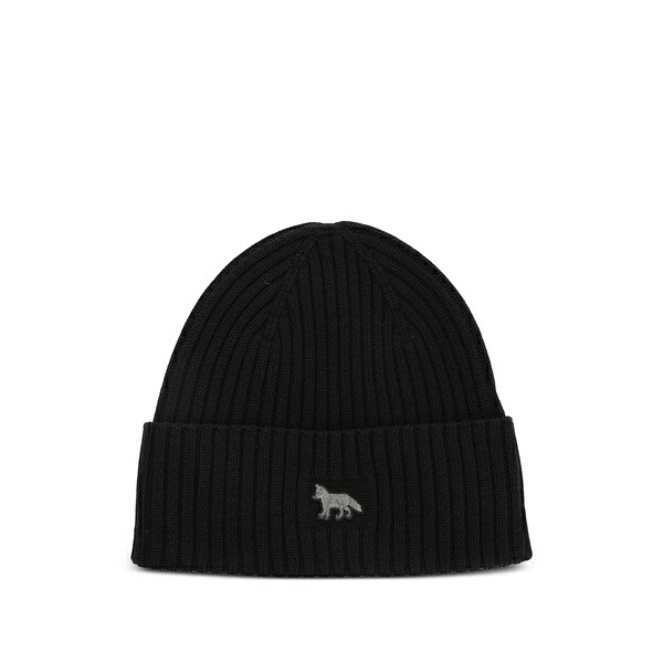 棲み家 狐狸 メンズ かぶり笠 佩び物 Baby fox ribbed beanie hat Black
