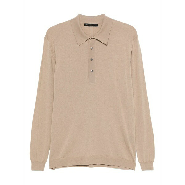 ロウブランド メンズ スポーツシャツ トップス Long-sleeved buttoned polo shirt Neutrals