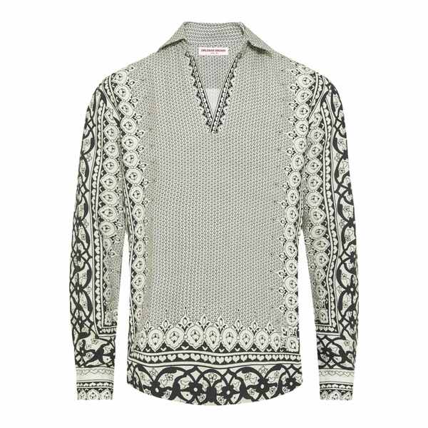 オール赤ちょうちん 赤銅色 メンズ スポーツシャツ トップス Patterned linen polo shirt White