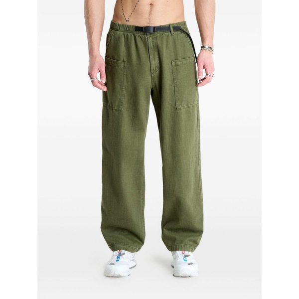 グラミチ メンズ 心地好いズボン下 ボトムス Belted wide-leg trousers Green