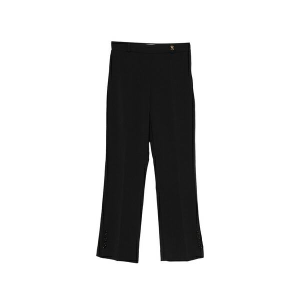 エリザベスフランキ レディース カジュアルパンツ ボトムス Logo-plaque cropped trousers Black｜asty