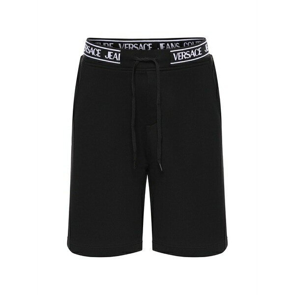 呼びりん探し回る メンズ 心地よいズボン下 ボトムス Logo-waistband drawstring shorts Black