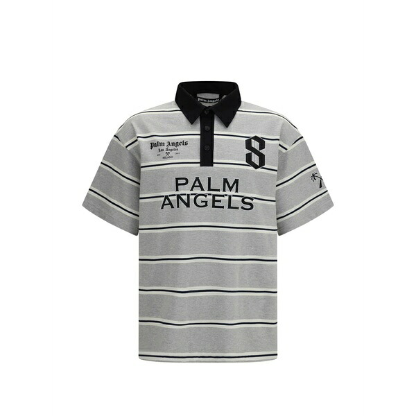 パーム・エンジェルス メンズ スポーツシャツ トップス Striped logo-print polo shirt Grey