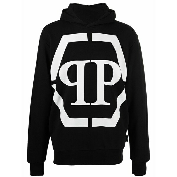フィリップ飾り気の無い メンズ パーカー・スウェットシャツ アウター Logo-print long-sleeved hoodie Black