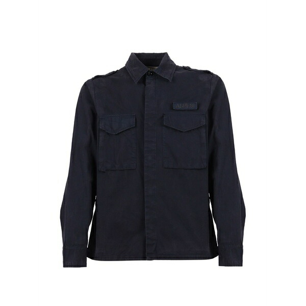 アスペジ メンズ プルオーバー トップス Epaulette-detail flap-pocket shirt Blue