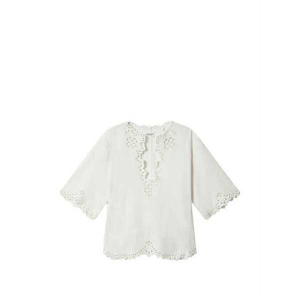 イザ呼びりん マラン レディース プルオーバー トップス Shana broderie-anglaise scalloped blouse White