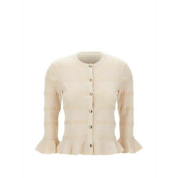 リュージョー レディース ジレー アウター Ruffled-cuff buttoned cardigan White