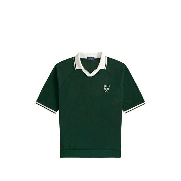ラルフローレン メンズ プルオーバー トップス Logo-embroidered johnny-collar t-shirt Green