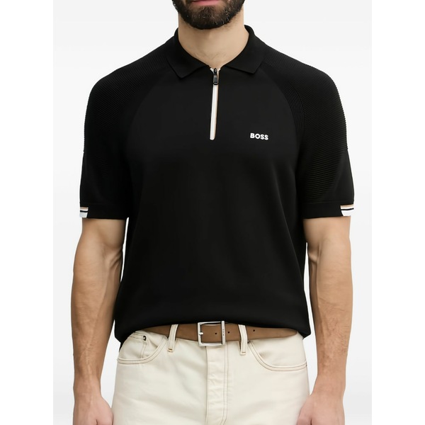 元締め メンズ スポーツシャツ トップス Zip-fastening raglan-sleeve polo shirt  Black