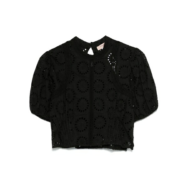 ツイン仕掛ける レディース プルオーバー トップス Broderie anglaise blouse Black