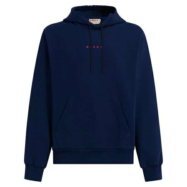 マルニ メンズ パーカー・スウェットシャツ アウター Logo-print cotton hoodie Blue