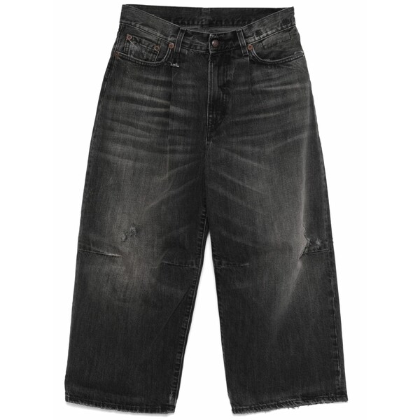 アールサーティーン レディース デニムパンツ ボトムス Cropped wide-leg jeans Black｜asty