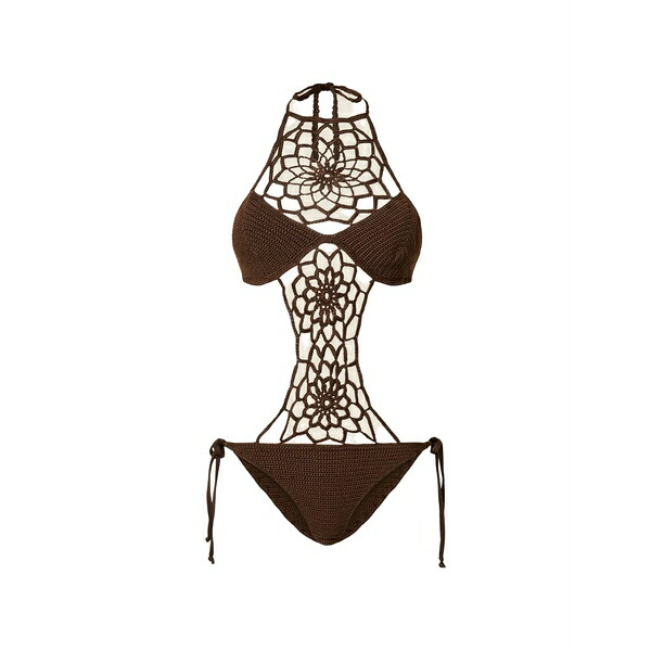 ツイン仕掛ける レディース 衣装 トップス Crochet-knit swimsuit Brown