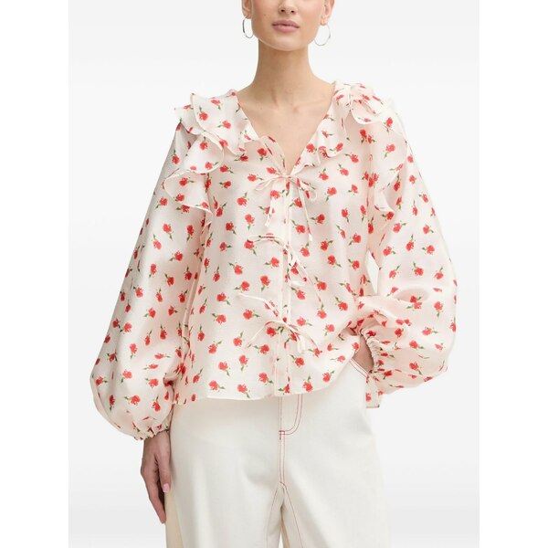 スティーヌ・ゴヤ レディース プルオーバー トップス Ruffled floral-print blouse Neutrals
