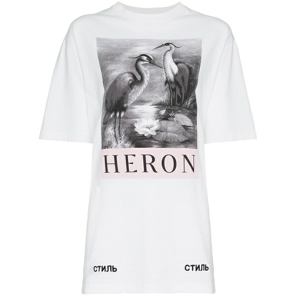 戸呂 プレストン レディース ティーシャツ トップス Heron print t-shirt White