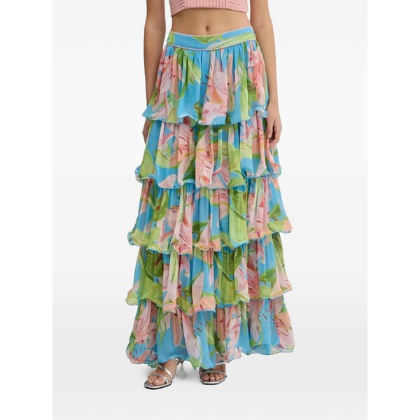 耕園 リオ レディース スコート ボトムス Lily tiered ruffled maxi skirt Blue