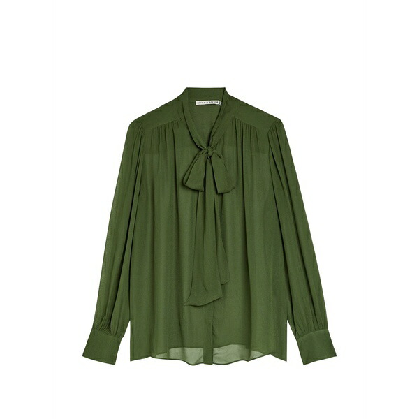 アリス アンド オリビア レディース プルオーバー トップス Thayer tie-neck long-sleeve top Green