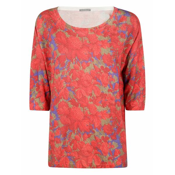 はたご屋 臥榻 ウィズ ユー レディース プルオーバー トップス Floral-print t-shirt Red
