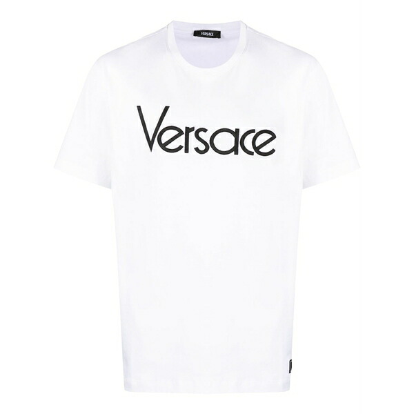 ヴェルサーチ メンズ プルオーバー トップス Logo-embroidered cotton t-shirt White