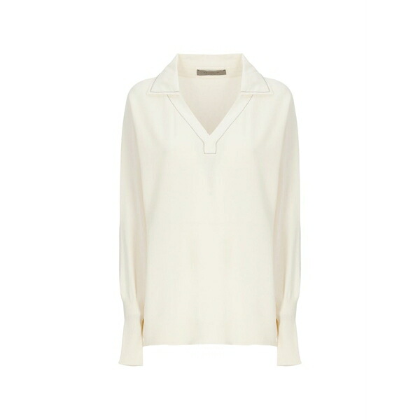 ディー・エクステリア レディース ティーシャツ トップス Chain-trim collared top White