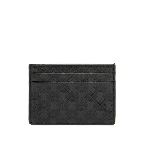 ロベルトカヴァリ メンズ 金入れ 付属物 Mirror snake monogram-embossed cardholder Black