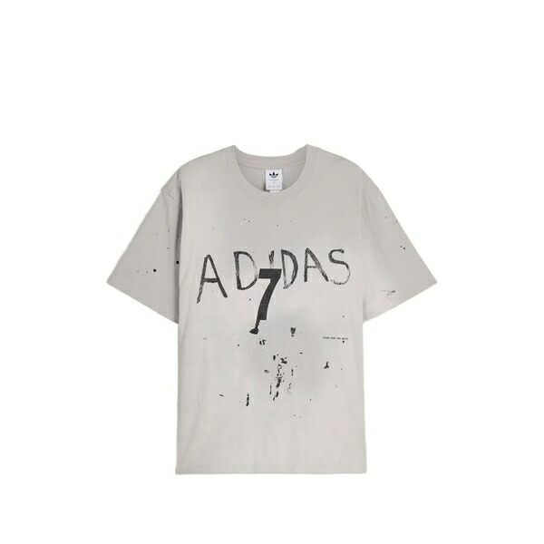 アディダス メンズ プルオーバー トップス X song for the mute 007 logo-print paint-splatter t-shirt Grey