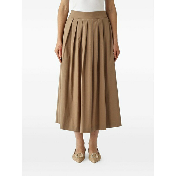 PTトリノ レディース スコート ボトムス Pleated-front elasticated-waist MIDI skirt Brown