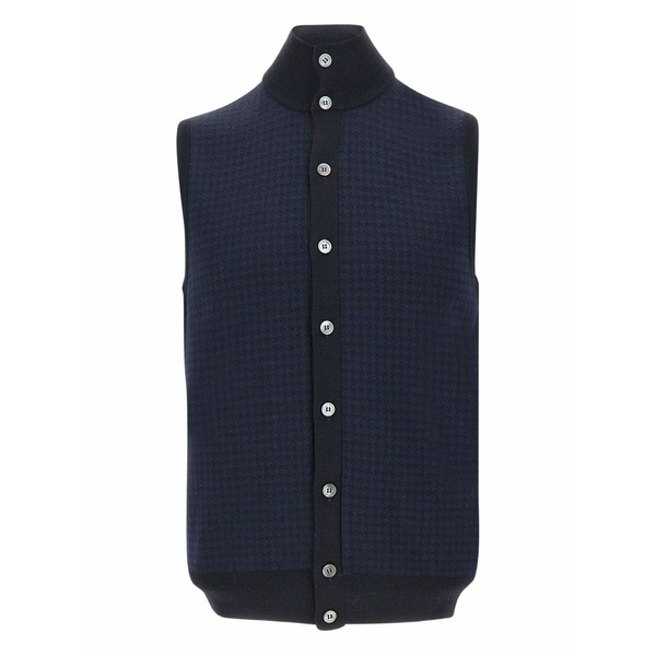 フィリッポ デ ラウレンティス メンズ 上衣＆上衣 アウター Houndstooth button wool vest Blue