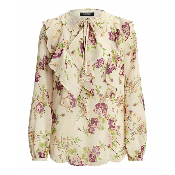 ラルフローレン レディース プルオーバー トップス Floral-print ruffled blouse White
