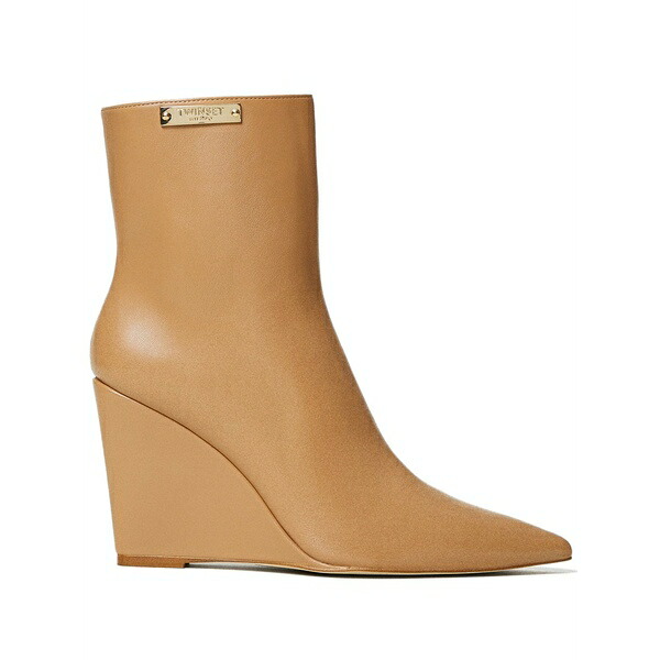 ツイン書き割り レディース ブーツ シューズ 100粍 logo-plaque ankle boots Neutrals