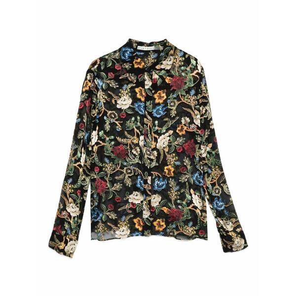 アリス アンド オリビア レディース プルオーバー トップス Willa floral-print long-sleeve blouse Black