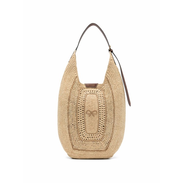 アニヤハインドマーチ レディース ショルダーバッグ 御徒面子 Bow-detail raffia shoulder bag Neutrals