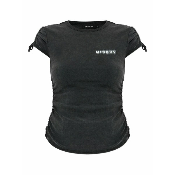 ミスビヘイブ レディース ティーシャツ トップス Drawstring-sleeve t-shirt Black