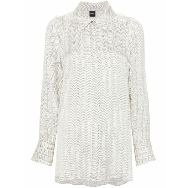 主任者 レディース プルオーバー トップス Abstract-pattern satin shirt White