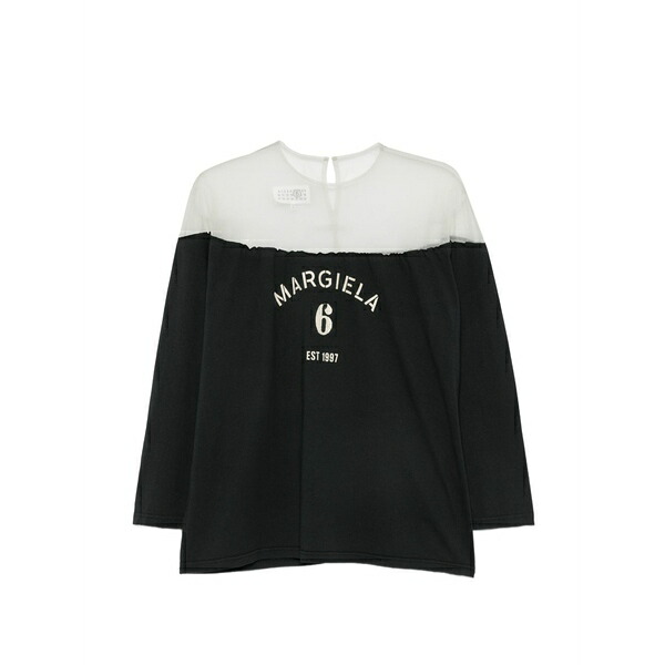 マルタンマルジェラ レディース ティーシャツ トップス Logo-print sheer-panel t-shirt Black