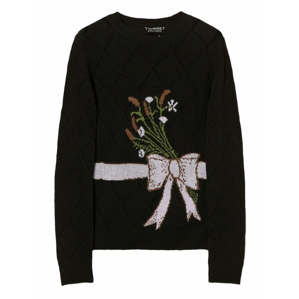 ツイン仕掛ける レディース 編み物\u0026スウェーター アウター Floral-bow graphic sweater  Black