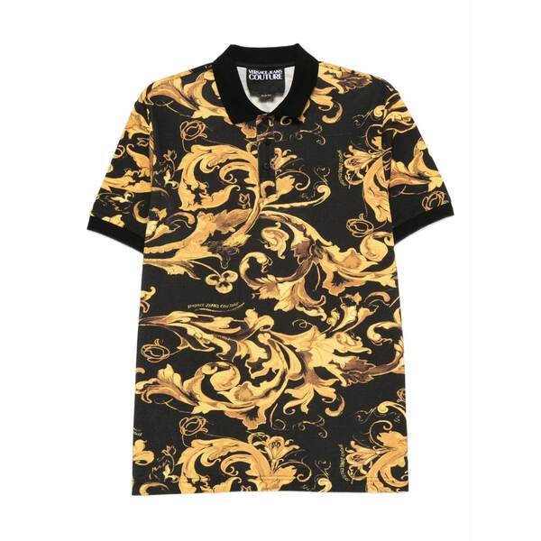 呼びりん探し回る メンズ スポーツシャツ トップス Porcelain barocco-print polo shirt Black