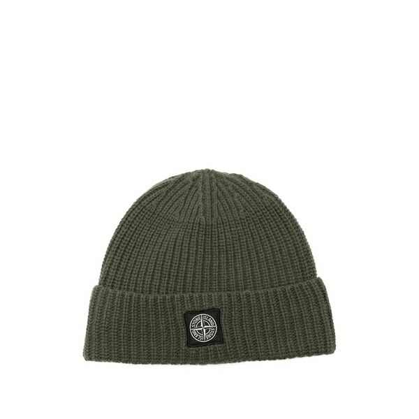 ストーンアイランド メンズ かぶり笠 佩び物 Ribbed-knit logo-patch beanie Green