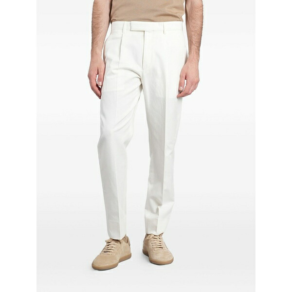 ゼニア メンズ カジュアルパンツ ボトムス Pleated pressed-crease trousers White｜asty