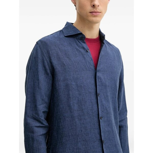 ジョープ メンズ シャツ トップス Long-sleeve linen shirt Blue