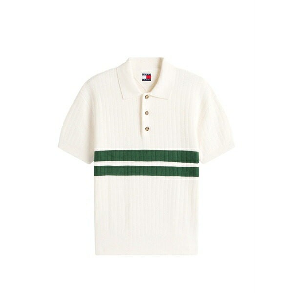 トミーヒルフィガー メンズ スポーツシャツ トップス Tommy badge stripe-detail rib-knitted polo shirt White