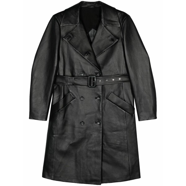 運動競技マックス レディース 厚地の外套 アウター Belted leather trench coat Black