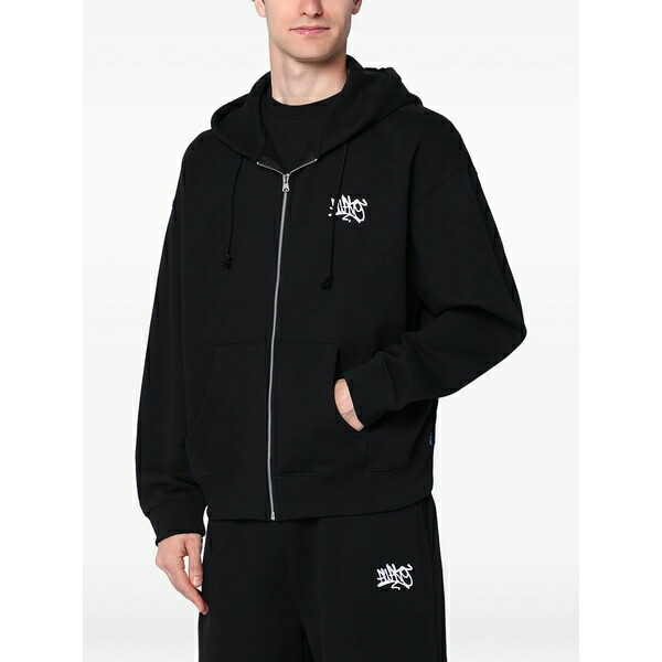 アウェイクニューヨーク メンズ パーカー・スウェットシャツ アウター Logo-print zip-up hoodie Black