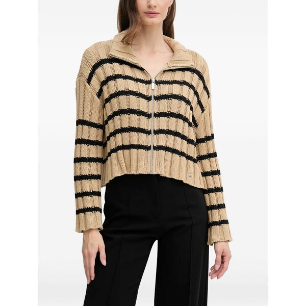 ダナ キャラン ニューヨーク州 レディース ジレー アウター Striped-patern zip cardigan Brown