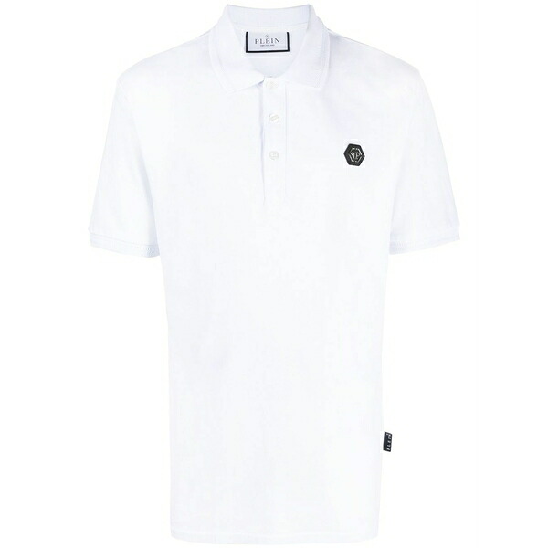 フィリッププレイン メンズ ポロシャツ トップス Logo-print cotton polo shirt White|asty