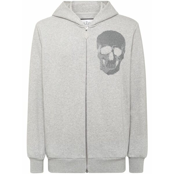 フィリップ飾り気のない メンズ パーカー・スウェットシャツ アウター Zip-up skull-embellished hoodie Grey
